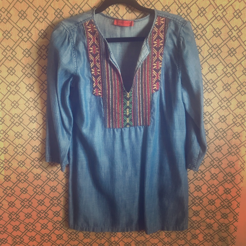 Chambray denim embroidered dress